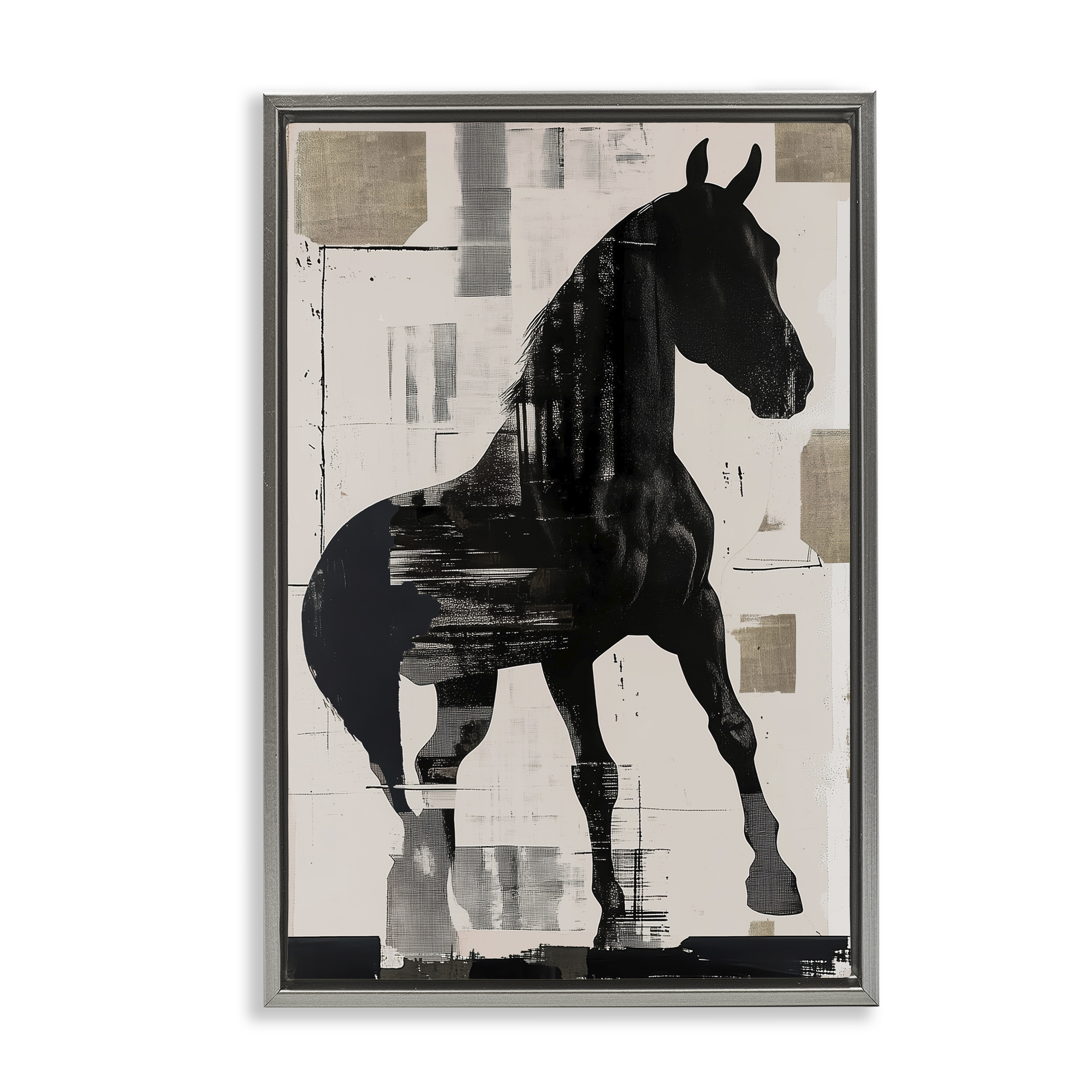 Equinity Horse Silhouette Gray Framed Floater Canvas Wall Art, design by Annabelle Hall