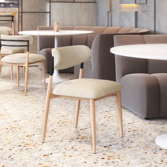 Equinox Armless Dining Chair Oyster Gray & Natural Dining Chair, Modern Style, Faux wood steel leg, Steel, Indoor Dining