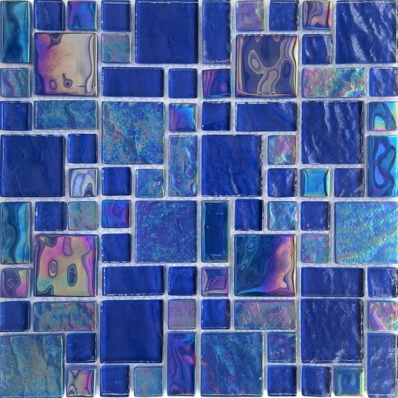 Equinox Cobalt Blue Mix Glass Tile Pool Tile and Wall Tile and Deco 12 in x 12 in