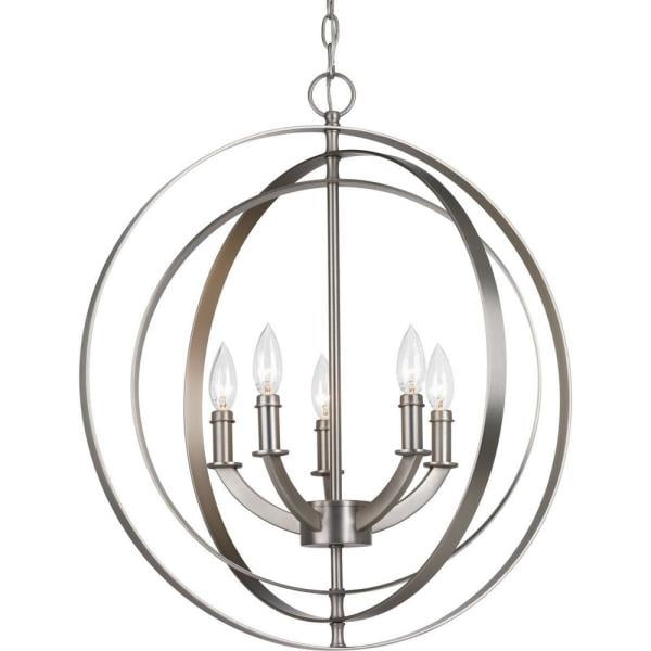Equinox Burnished Silver 5-Light Steel Chandelier Pendant