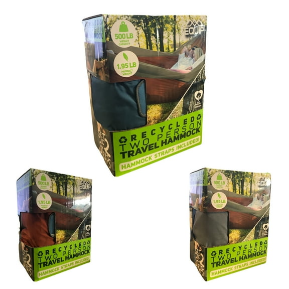 Equip 2-Person Recycled Nylon Fabric Portable Hammock with Straps, 500lbs (Blue)