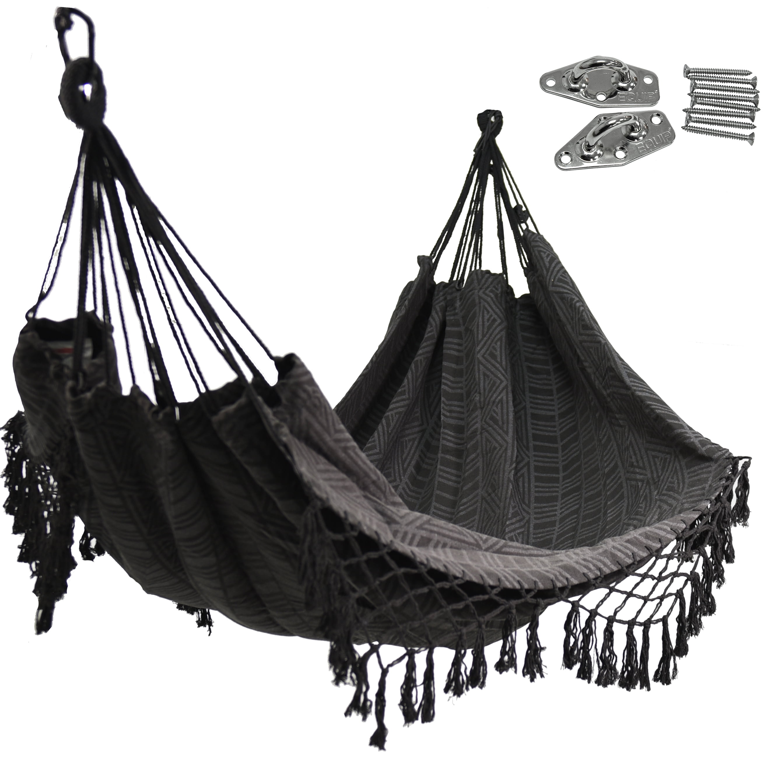 Equip Black Polyester Jacquard Macramé Hammock with Indoor