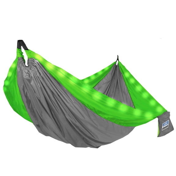 Equip Illuminated Nylon Portable Travel Hammock, 2 Person Green and Gray, Open Size 124" L x 77" W
