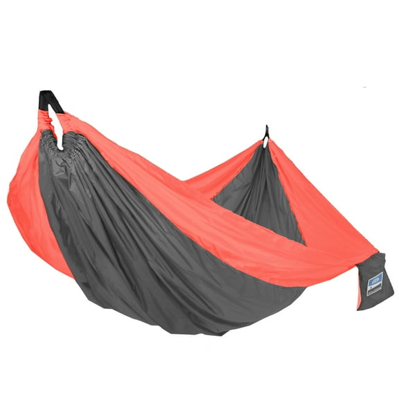 Equip Lightweight Nylon Camping Travel Hammock, 1 Person Neon Coral and Gray, Hammock Open Size 116" L x 59" W