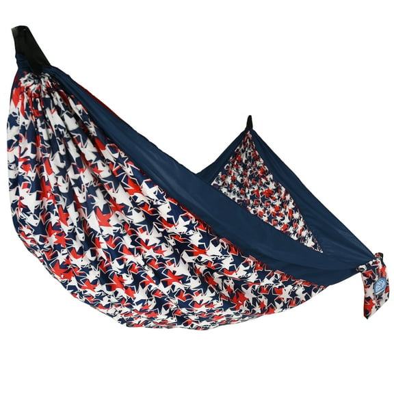 Equip Nylon Camping Travel Hammock, 2 Person, Americana Print With Navy Band, Size 124" L x 77" W
