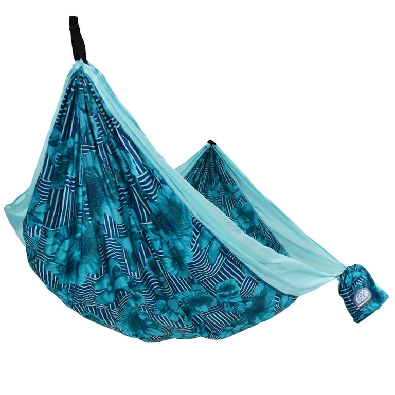 Equip Nylon Camping Travel Hammock, 2 Person, Blue Floral