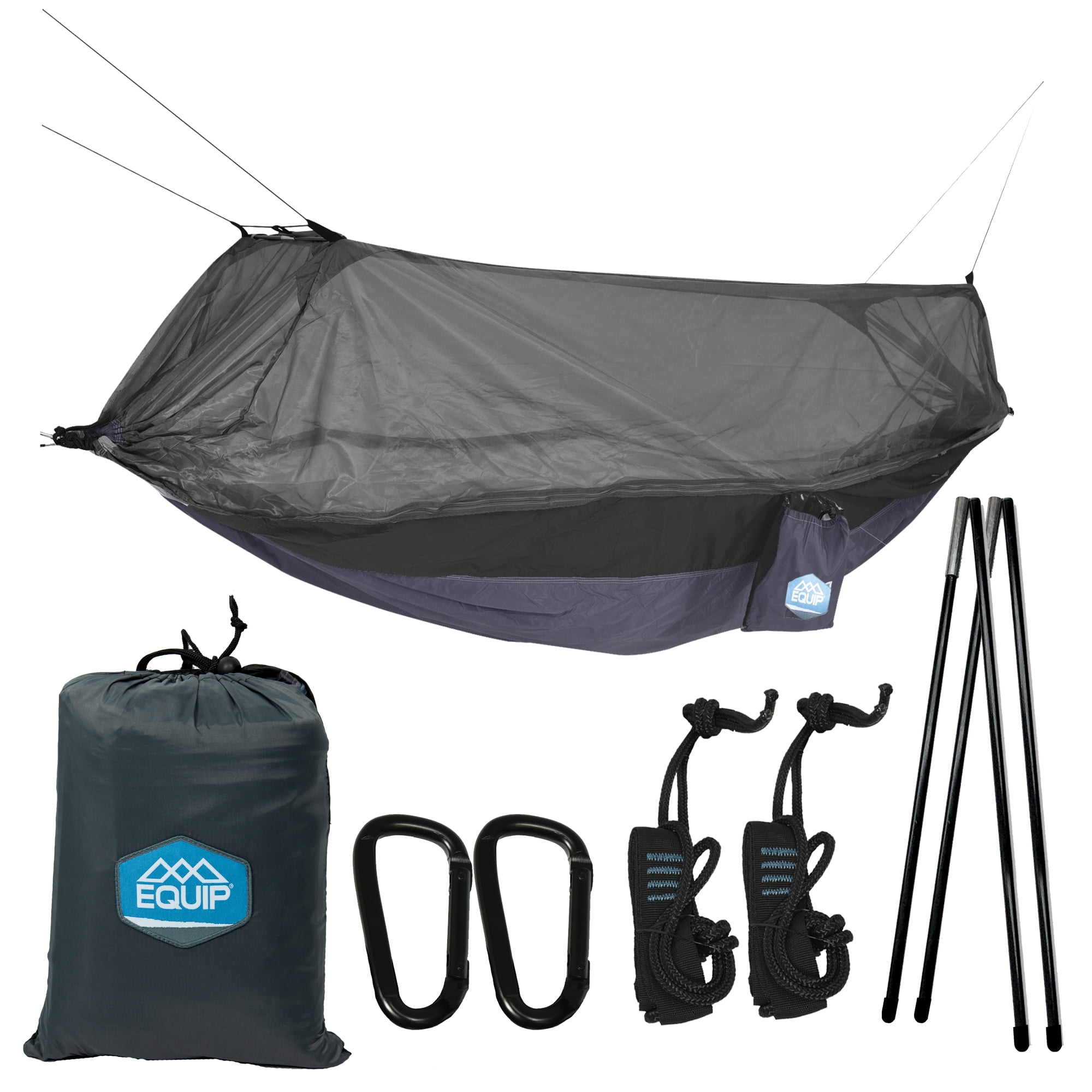 Equip 1 Person Nylon Mosquito Hammock with Attached Bug Net - Dark Gray & Black - 115 x 59 in