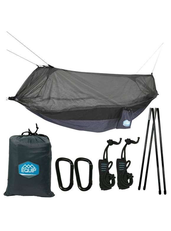 Equip Nylon Mosquito Hammock with Attached Bug Net, 1 Person Dark Gray and Black