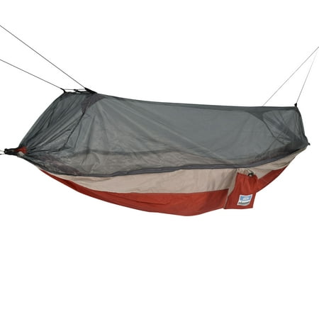 Equip Nylon Mosquito Hammock with Attached Bug Net, 1 Person Red and Taupe, Open Size 115" L x 59" W