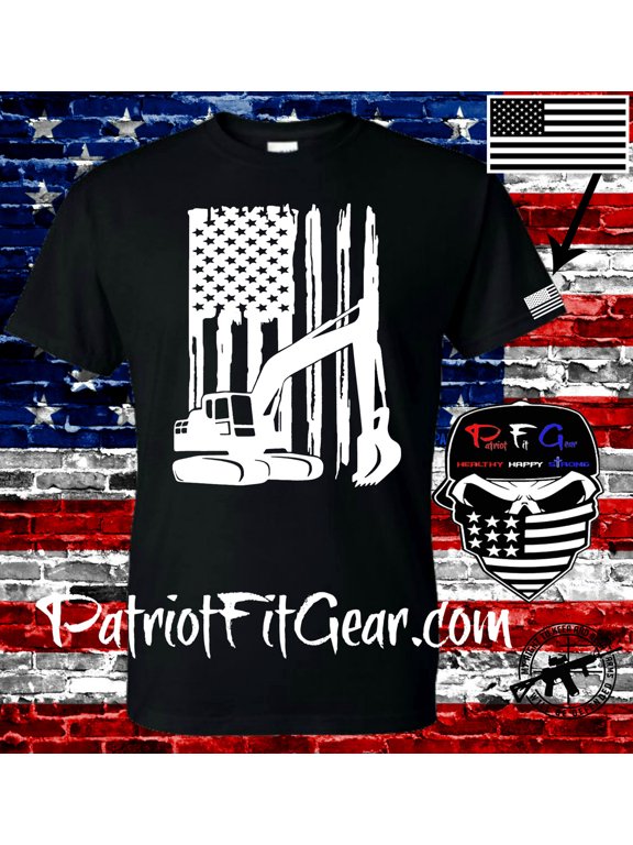 Equipment Operator American Flag Excavator Oilfield Backhoe Dozer T-Shirt