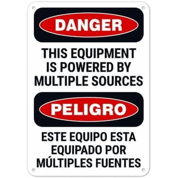 This Equipment Is Powered By Multiple Sources Bilingual OSHA Sign Facility Signs Metal Sign NO.26809 Metal Tin Sign 8x12 Inch - Clear Warning for Home & Business Use