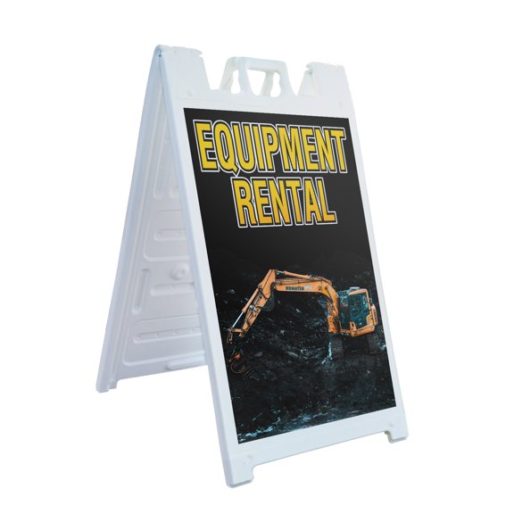 Equipment Rental 24" x 36" Double Sided A-Frame Sidewalk Sign Includes 2 Installed Decals Foldable Portable White Signicade Sandwich Board Construction Tools Professional Services