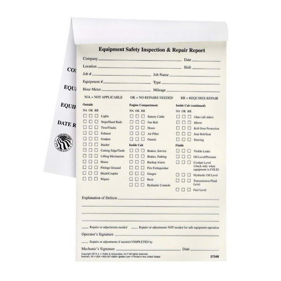Equipment Safety Inspection Report Book 25-pk. - J. J. Keller, 2-Ply Carbonless