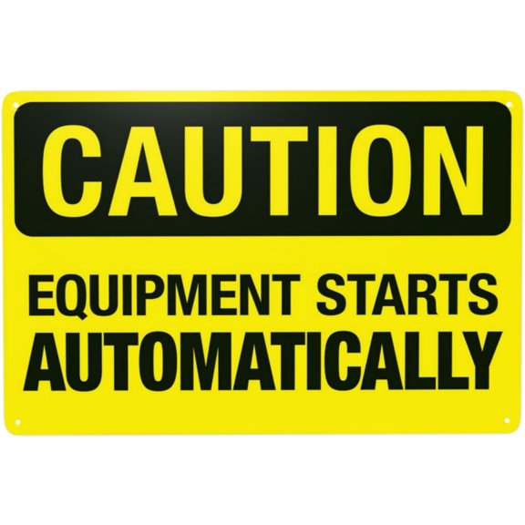 Equipment Starts Automatically Warning Sign, Security Safety Metal Signs, Vintage Caution Poster Wall Decor for Business Office Home Street Road Custom Use 12 x 8 Inch