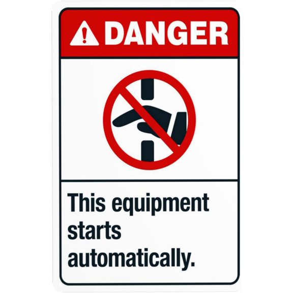 This Equipment Starts Automatically Warning Sign, Security Safety Metal Signs, Vintage Caution Poster Wall Decor for Business Office Home Street Road Use 8 x 12 Inch