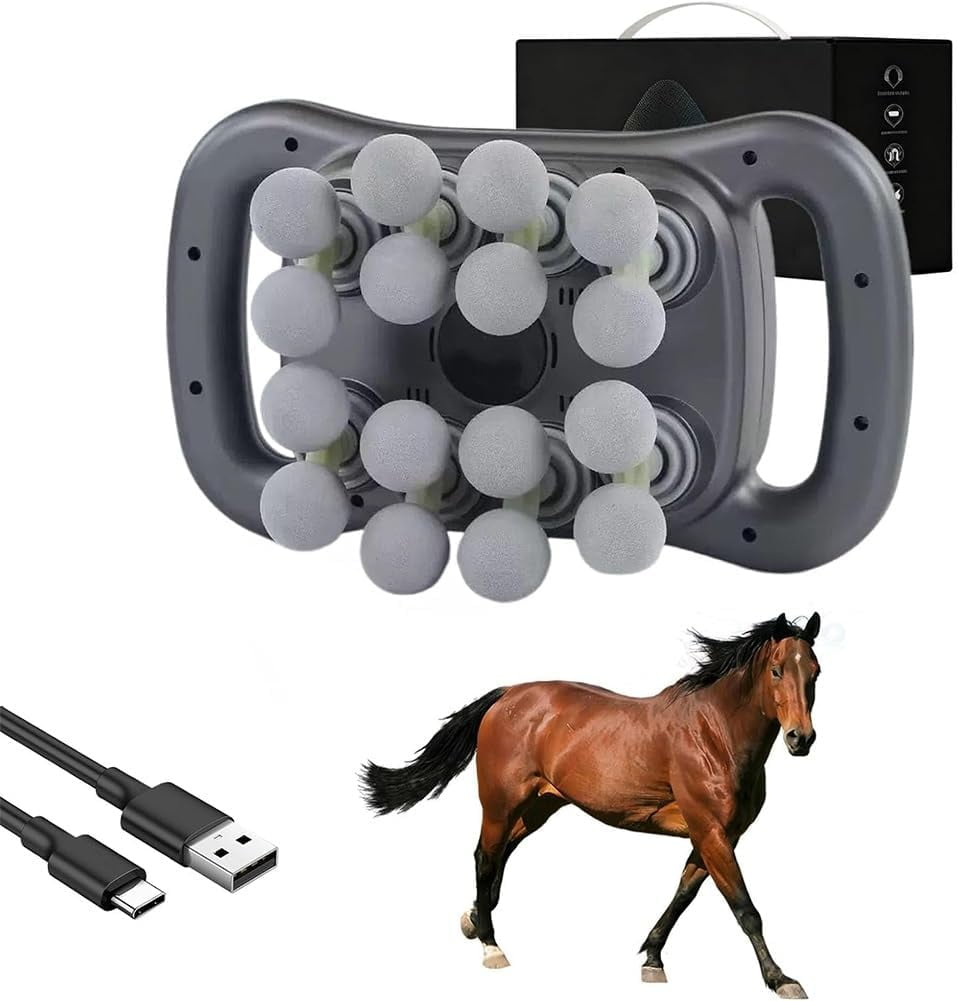 Equirelief 8 Heads Horse Massage Gun, 2025 Upgraded Equine Percussion Massager with 30 Intensity Levels and 3 Modes, Ultra-Quiet Deep-Kneading Massager for Equine Wellness(16 Heads)