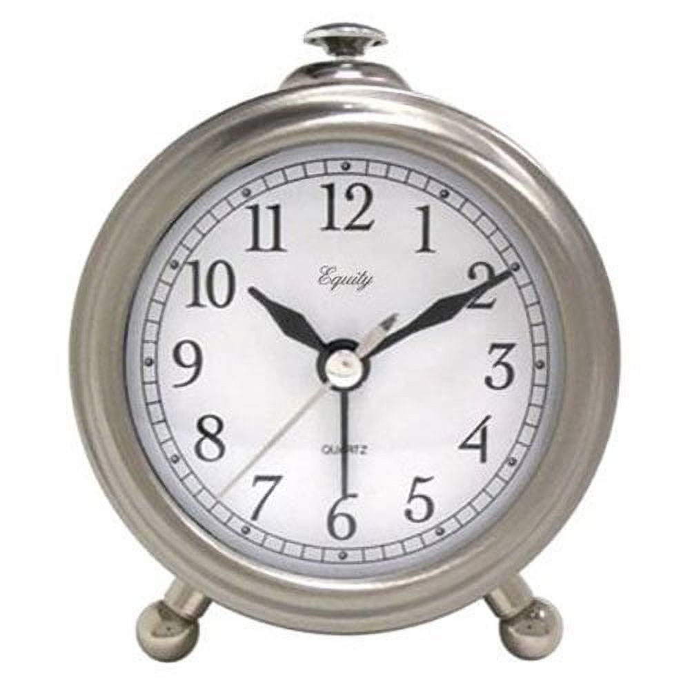 Brushed Silver Metal Quartz Analog Table Alarm Clock