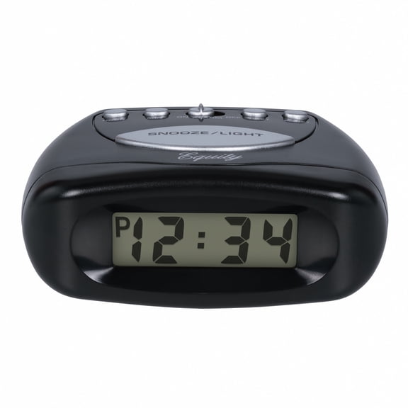 Equity Small Black Battery-Powered LCD Digital Alarm Clock, 31003