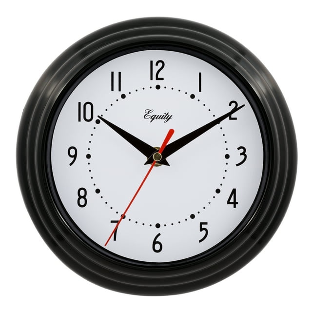 Equity 8 inch Traditional Black Indoor Quartz Analog Clock, 25013