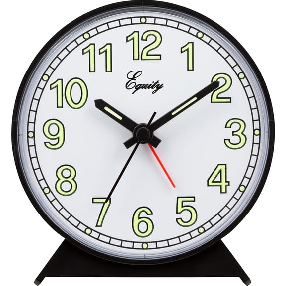 Equity Black Battery-Operated Analog Alarm Clock (Model 14077)