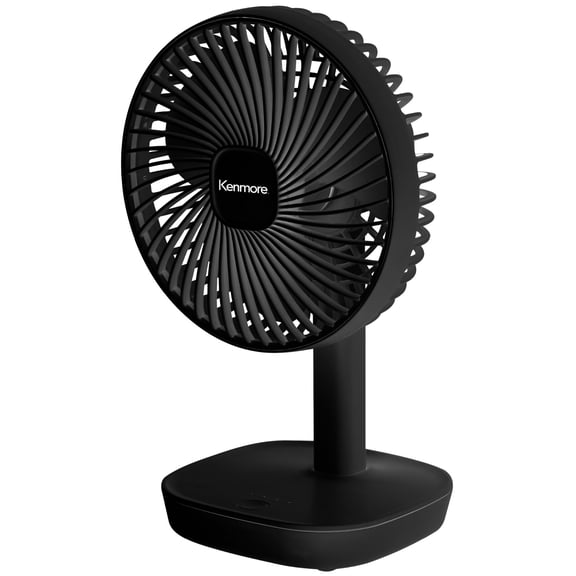 Kenmore: Rechargeable Portable Fan - 6" Black, 4 Speeds, USB Charging, Up to 9-Hour Runtime, Quiet Personal Desk Fan, 8.5' Airflow Range, Office-Home