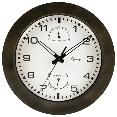 Equity by La Crosse 29005 10" Indoor/Outdoor Analog Quartz Temp and Humidity Wall Clock, Brown
