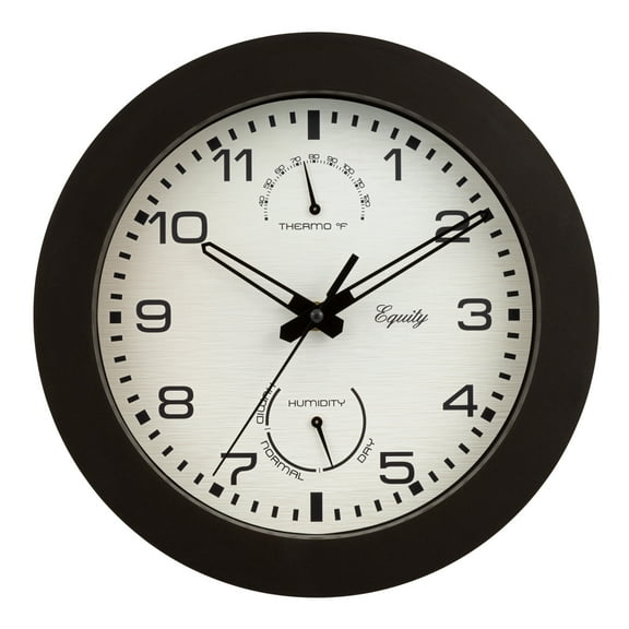 Equity 10-Inch Indoor/Outdoor Waylon Quartz Wall Clock, 10", Brown. 29005