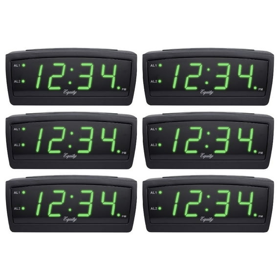 Equity By La Crosse Digital Dual Alarm Clock LED Black, 6 Pack