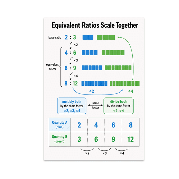 Equivalent Ratios Scale Together Educational Reference - Math Learner - 13x19 Poster Print