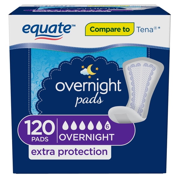 Equuate Options Women's Incontinence Pads, Unscented, Overnight (120 Count)