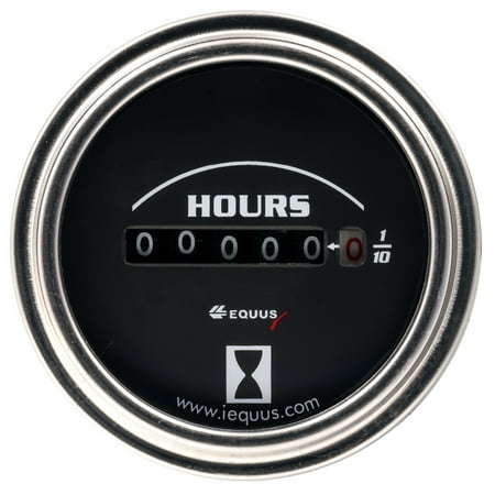 Equus Gauge Hourmeter, 2" 10K Hours, Elec (8V-60V), Blk Dial, Chrme Bezel, 7000