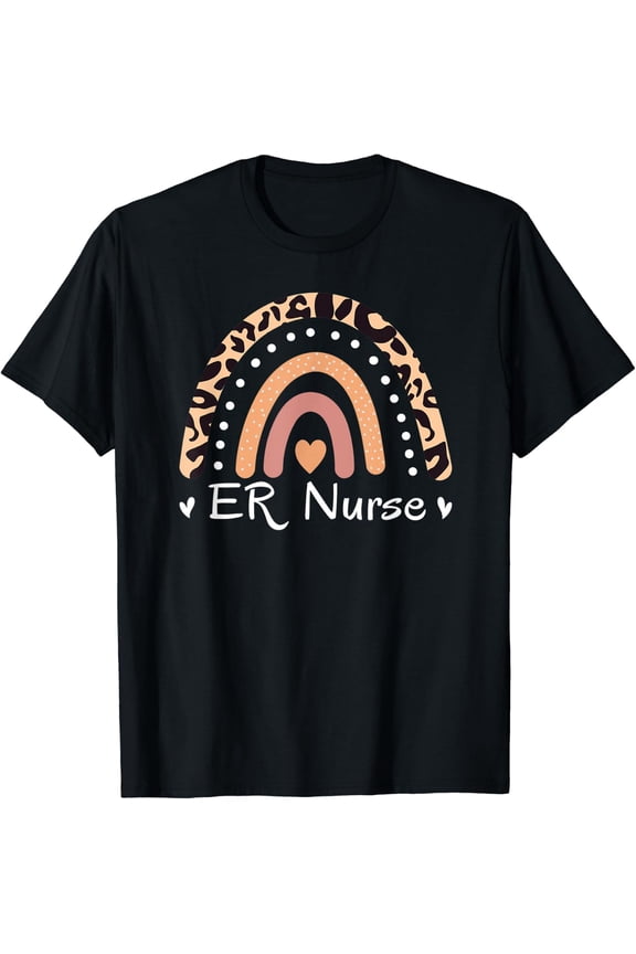 Er Rn Leopard Rainbow Emergency Room Registered Nurse T-Shirt Size S-5XL