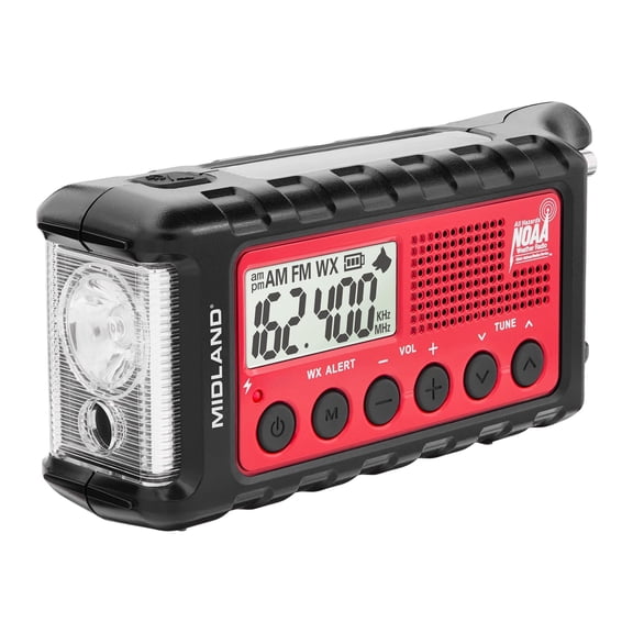 - Er310  Emergency Crank Weather Am/fm Radio Multiple Power Sources Sos Flashlight Ultrasonic Dog Whistle & Noaa Scan + Alert (red/black)