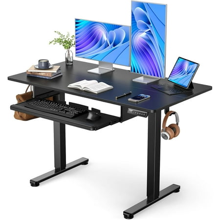 ErGear Electric Standing Desk with Full Size Keyboard Tray, Adjustable Height Sit Stand Up Desk, Home Office Desk Computer Workstation, 48x24 Inches, Black