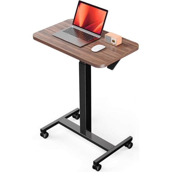 ErGear Mobile Small Standing Desk, Enhanced Adjustable Height Computer Workstations, Portable Rolling Laptop Desk with 4 Lockable Wheels for Home Office & Classroom, Deep Walnut