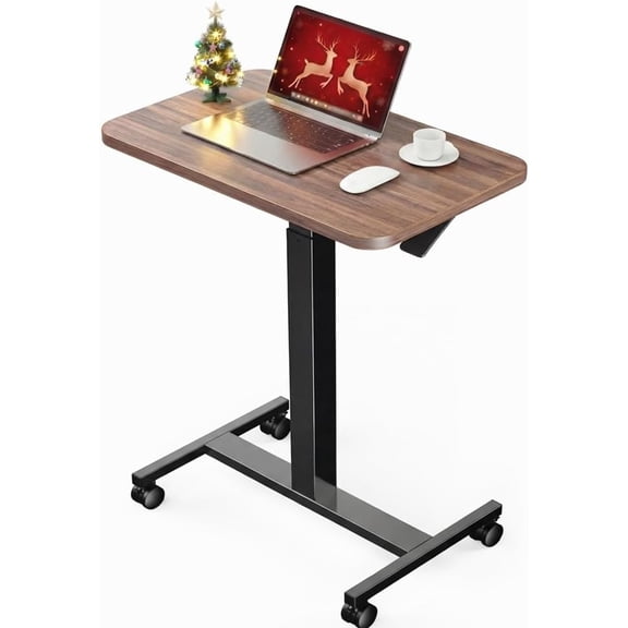 ErGear Mobile Small Standing Desk, Enhanced Adjustable Height Computer Workstations, Portable Rolling Laptop Desk with 4 Lockable Wheels for Home Office & Classroom, Deep Walnut
