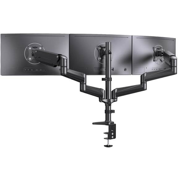 ErGear Triple Monitor Mount, Fully Adjustable Gaming 3 Monitor Desk Mount for 17 to 32 inch Computer Screens, Swivel, Tilt, Rotation, C-Clamp & Grommet Base