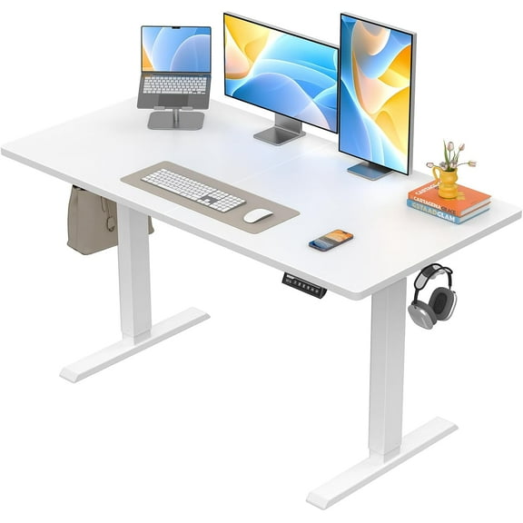ErGear bcuade Standing Desk, 48 x 24 inch Height Adjustable Sit Stand Up Desk, Computer Home Office Desk with 4 Memory Height Buttons, Two Pieces Desktop, White, EGESD110W