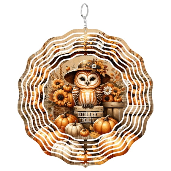 Era Gift Autumn Barred Owl Sun Catcher 3D Wind Spinner, Stainless Steel Kinetic Art, Fall Nature Decor, Wildlife Gift, 10 Inch