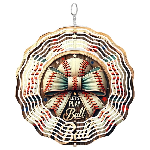 Era Gift Baseball Bow Vintage Sun Catcher 3D Wind Spinner, Stainless Steel Kinetic Art, Sports Fan Decor, Coach Gift, 10 Inch