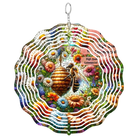 Era Gift Bee Spring Flowers Sun Catcher 3D Wind Spinner, Stainless Steel Kinetic Art, Pollinator Garden Decor, Nature Gift, 10 Inch