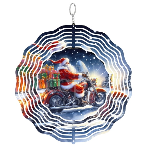 Era Gift Biker Santa Wind Spinner, Motorcycle Christmas 3D Kinetic Art, Unique Yard Decor