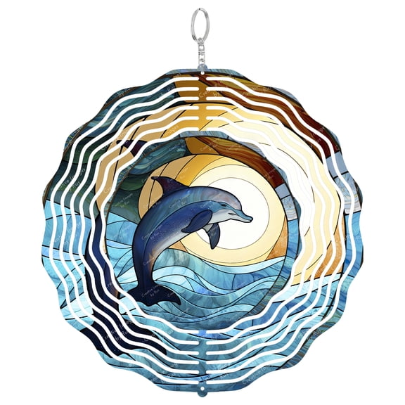 Era Gift Blue Dolphin Sun Catcher 3D Wind Spinner, Stainless Steel Kinetic Art, Ocean Animal Decor, Sea Life Gift, 10 Inch