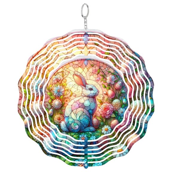 Era Gift Bunny Pattern Sun Catcher 3D Wind Spinner, Stainless Steel Kinetic Art, Easter Garden Decor, Spring Gift, 10 Inch