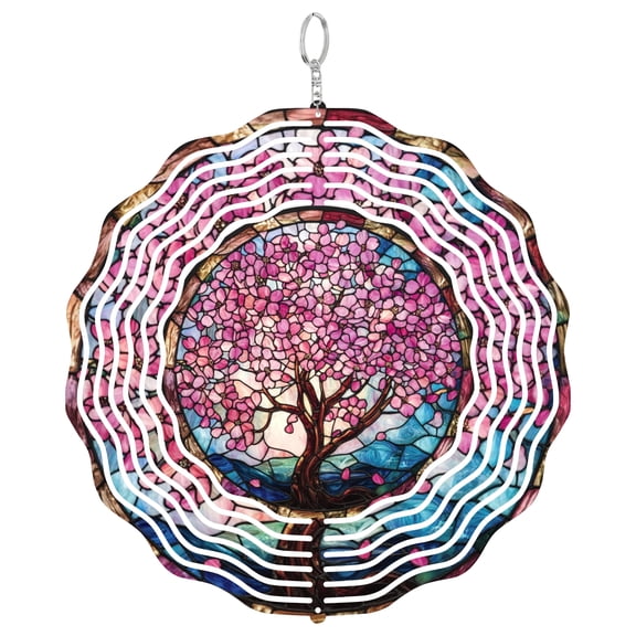 Era Gift Cherry Blossom Wind Spinner, Pink Floral Tree 3D Kinetic Art, Spring Decor