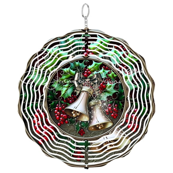 Era Gift Christmas Silver Bells Sun Catcher 3D Wind Spinner, Stainless Steel Kinetic Art, Holiday Music Decor, Xmas Gift, 10 Inch