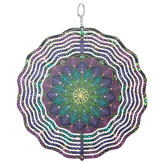 Era Gift Circular Mandala Dot Sun Catcher 3D Wind Spinner, Stainless Steel Kinetic Art, Round Pattern Decor, Harmony Gift, 10 Inch