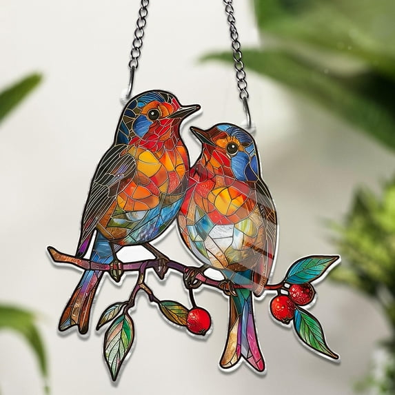 Era Gift Colorful Bird Window Hanging, Pair of Robin Bird ACRYLIC Suncatcher, Yard Decor, Best Choice for Bird Lovers Home Decor Valentine Gifts