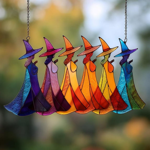 Era Gift Colorful Witches Window Pink Halloween Window Hanging Suncatcher, Decor Coquette Decoration for Fall Autumn Spooky Cute