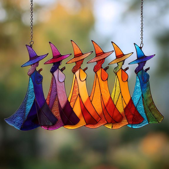 Era Gift Colorful Witches Window Pink Halloween Window Hanging Suncatcher, Decor Coquette Decoration for Fall Autumn Spooky Cute